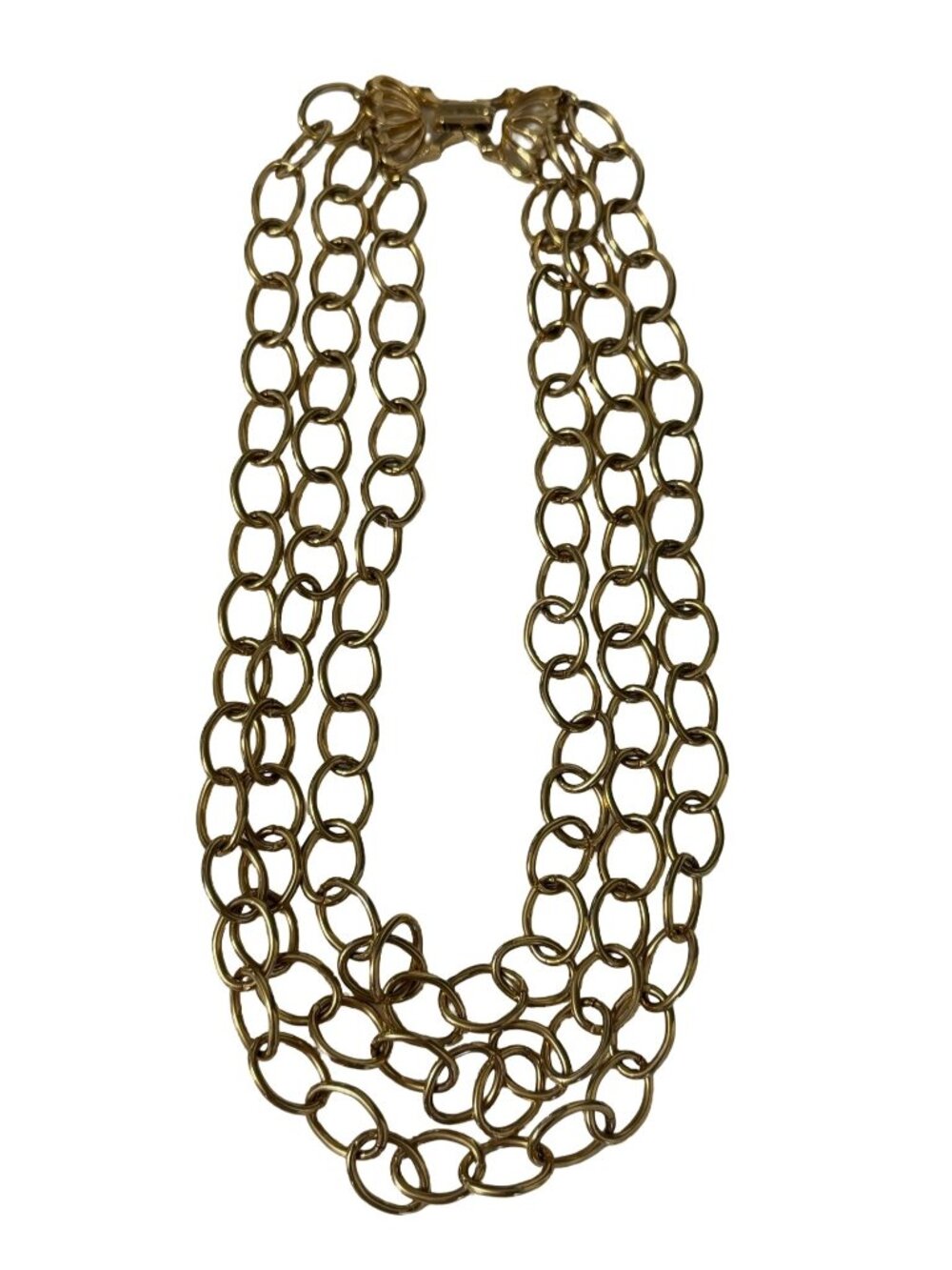Vintage Gold Tone Multi Strand Chain Necklace Open Link Statement Necklace 14"